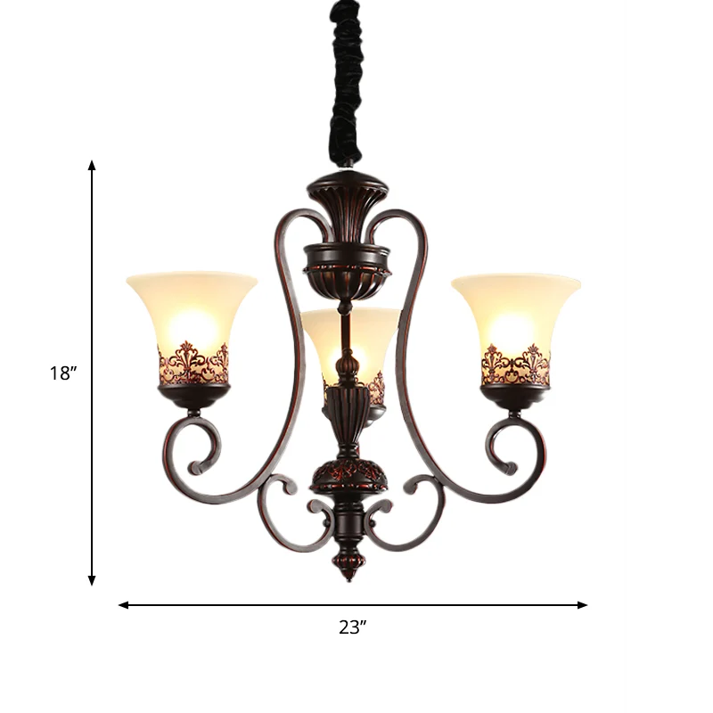 Landelijke hangende kroonluchter met gedraaide arm, 3/6-lamps metalen hangende verlichtingsarmatuur roodbruin Clearhalo