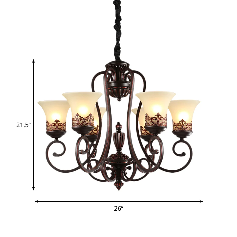 Landelijke hangende kroonluchter met gedraaide arm, 3/6-lamps metalen hangende verlichtingsarmatuur roodbruin Clearhalo