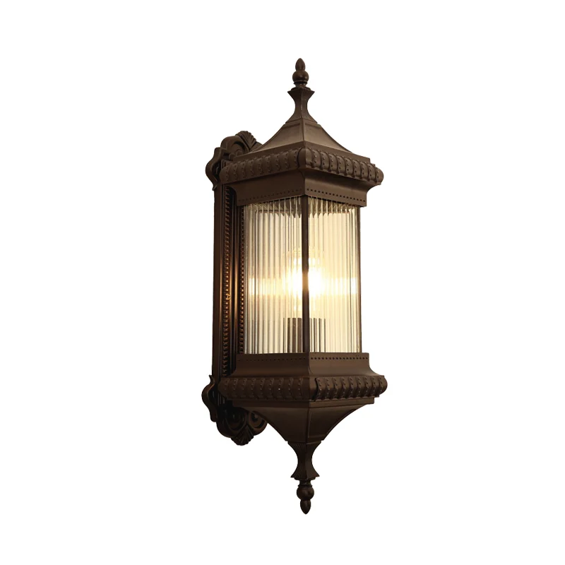 Landelijke kubusvormige wandlamp, 1 lamp, helder geribbeld glas, buitenwandlamp Sconce Coffee Clearhalo