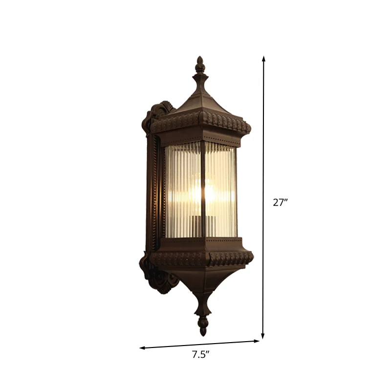 Landelijke kubusvormige wandlamp, 1 lamp, helder geribbeld glas, buitenwandlamp Sconce Coffee Clearhalo