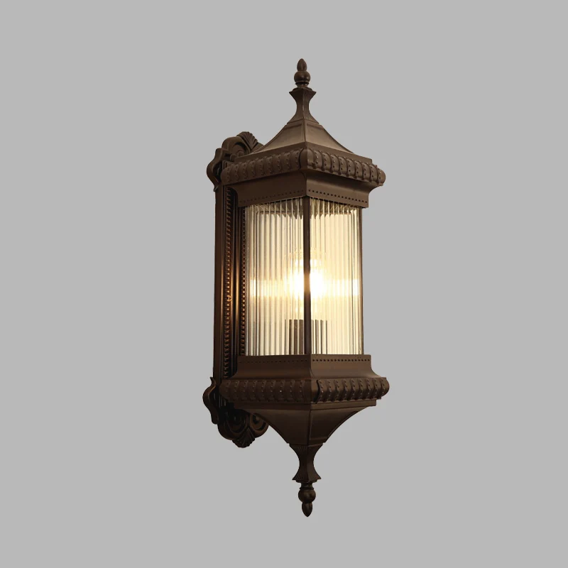 Landelijke kubusvormige wandlamp, 1 lamp, helder geribbeld glas, buitenwandlamp Sconce Coffee Clearhalo