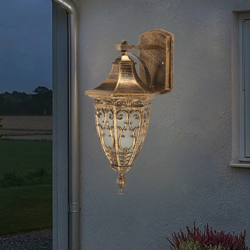 Landelijke urnvormige schansverlichting 1-lamps aluminium wandlamp messing voor buiten Clearhalo