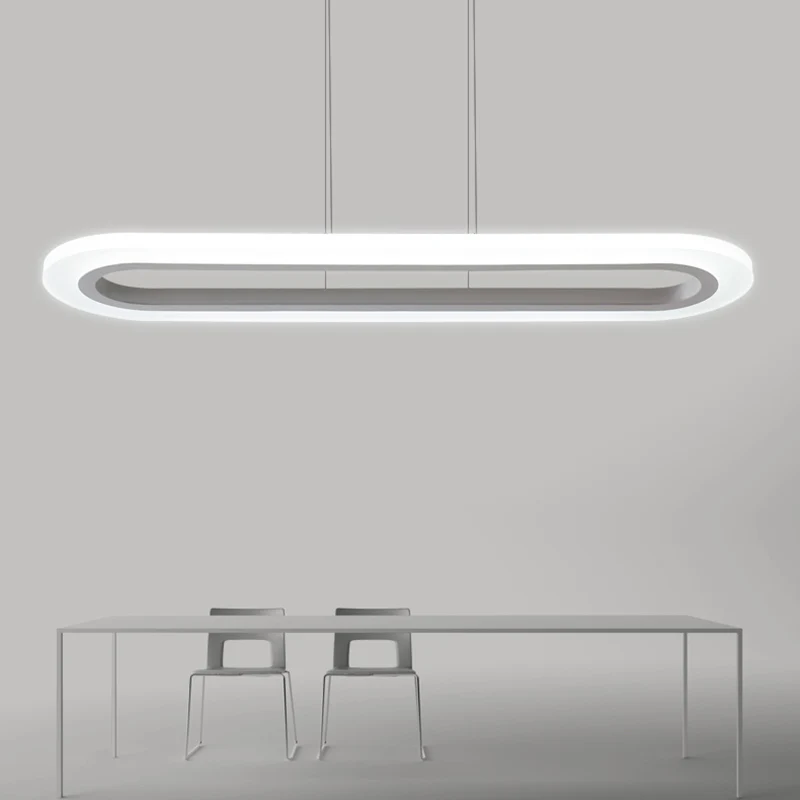 Langwerpig kantooreilandplafondlamp Acryl LED-slingerlamp eenvoudige stijl zilver Clearhalo