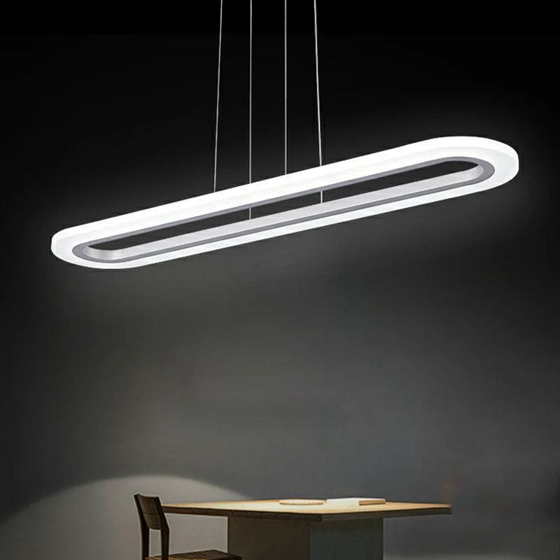 Langwerpig kantooreilandplafondlamp Acryl LED-slingerlamp eenvoudige stijl zilver Clearhalo