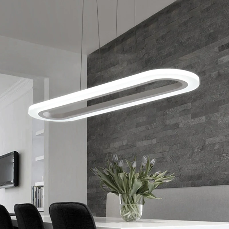 Langwerpig kantooreilandplafondlamp Acryl LED-slingerlamp eenvoudige stijl zilver Clearhalo
