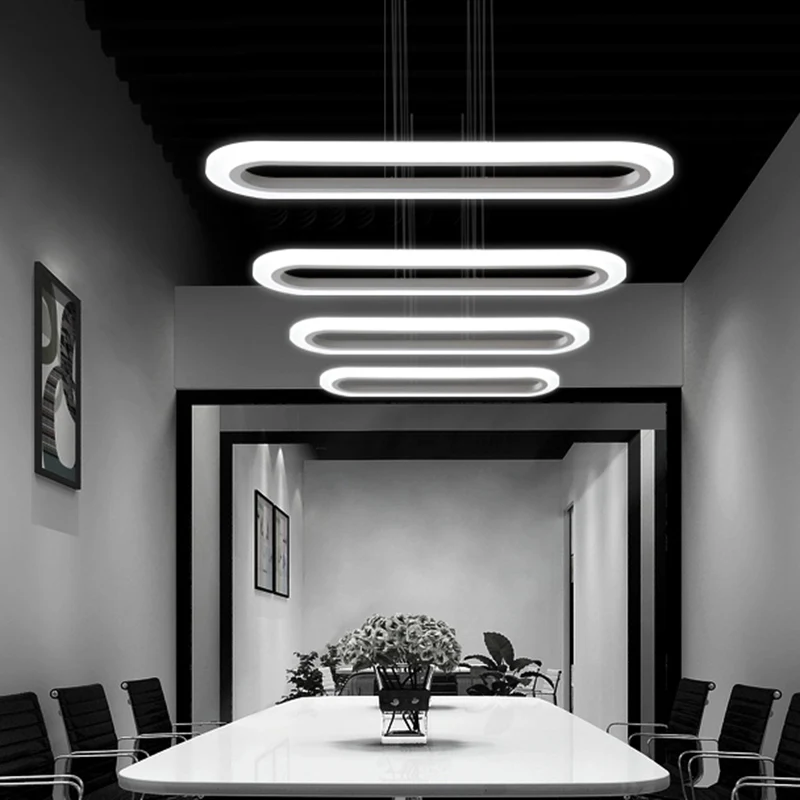 Langwerpig kantooreilandplafondlamp Acryl LED-slingerlamp eenvoudige stijl zilver Clearhalo