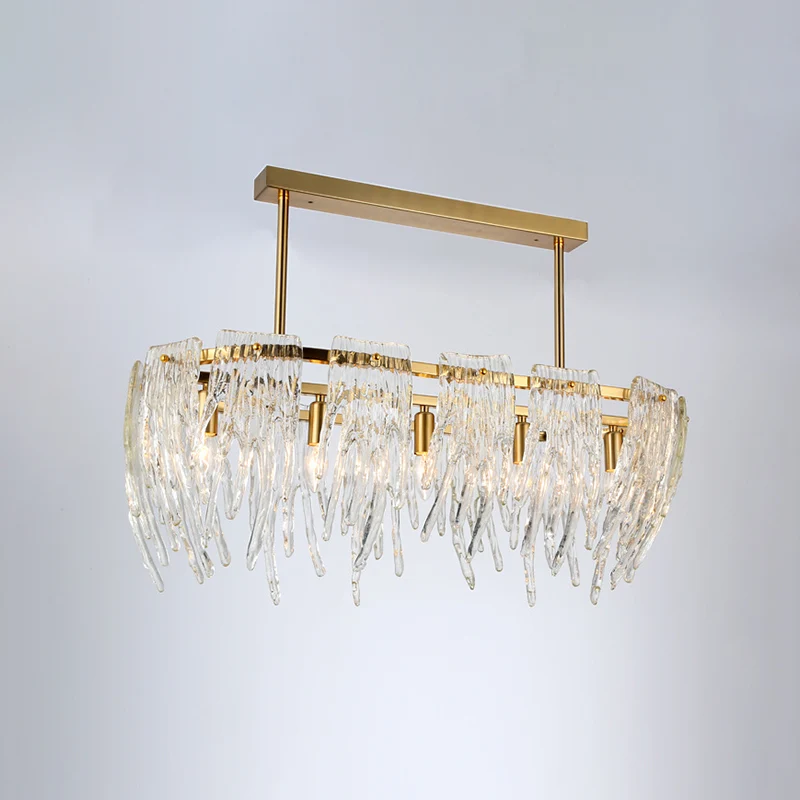 Langwerpige Crystal Island hanglamp postmodern 5-lichts eetkamer downlighting goud Clearhalo