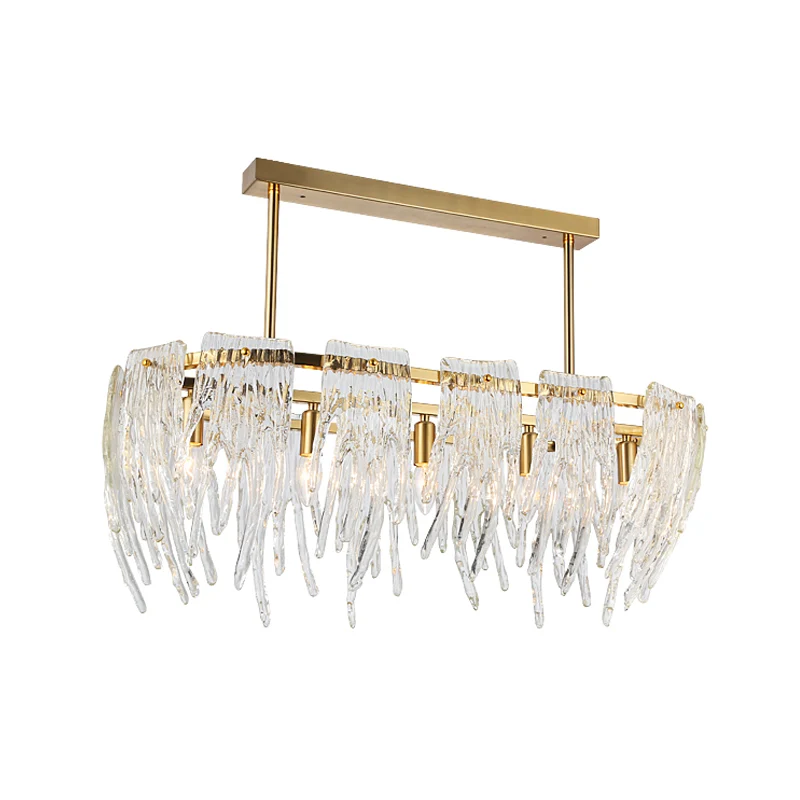 Langwerpige Crystal Island hanglamp postmodern 5-lichts eetkamer downlighting goud Clearhalo