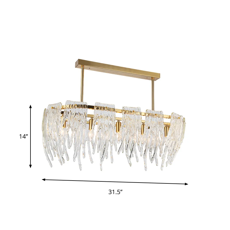 Langwerpige Crystal Island hanglamp postmodern 5-lichts eetkamer downlighting goud Clearhalo