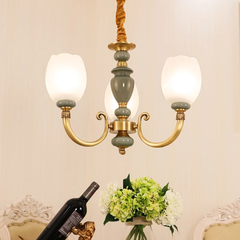 Langwerpige koepel eetkamer kroonluchter verlichting platteland matte 3-kops gouden afwerking hanglamp Clearhalo