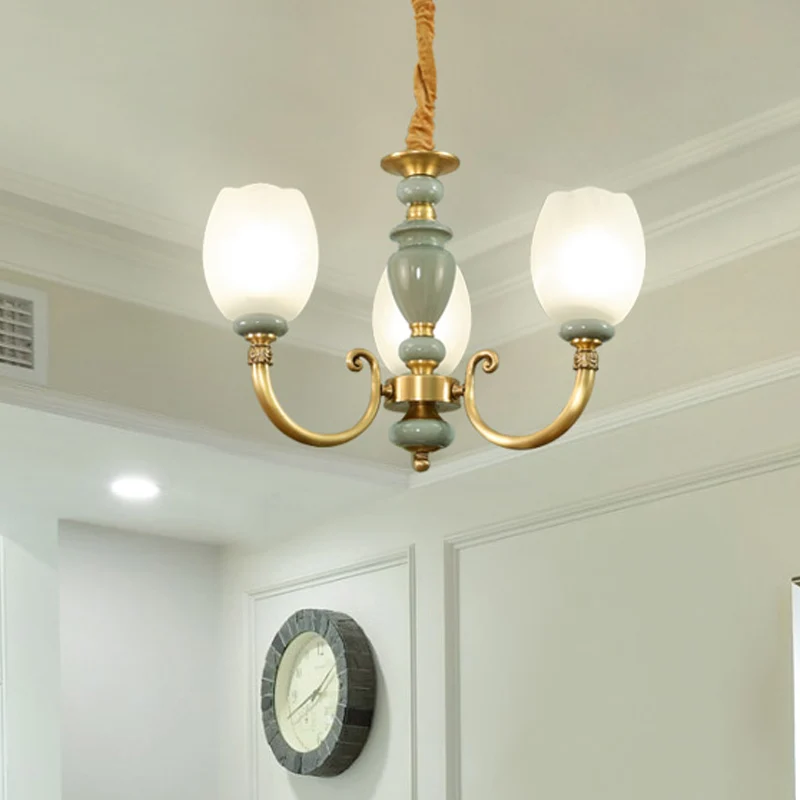Langwerpige koepel eetkamer kroonluchter verlichting platteland matte 3-kops gouden afwerking hanglamp Clearhalo