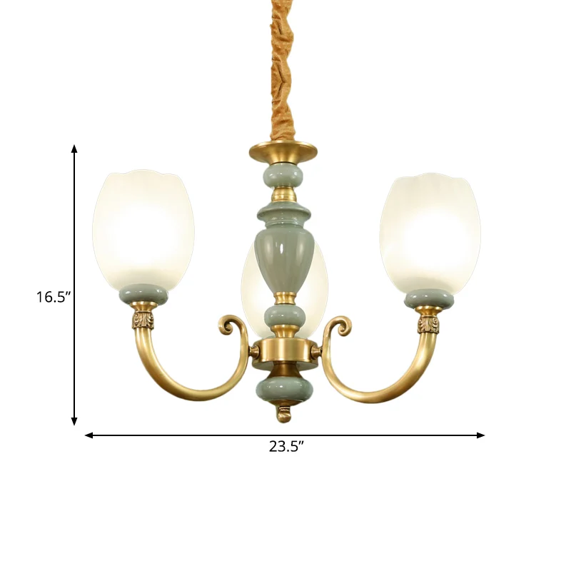 Langwerpige koepel eetkamer kroonluchter verlichting platteland matte 3-kops gouden afwerking hanglamp Clearhalo