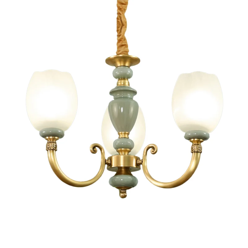 Langwerpige koepel eetkamer kroonluchter verlichting platteland matte 3-kops gouden afwerking hanglamp Clearhalo