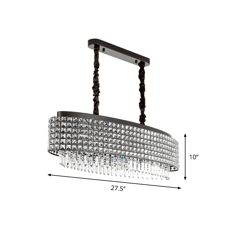 Langwerpige, met kristal ingelegde slingerlamp, modernistisch 5-lichts eilandlamparmatuur met zwarte afwerking Clearhalo