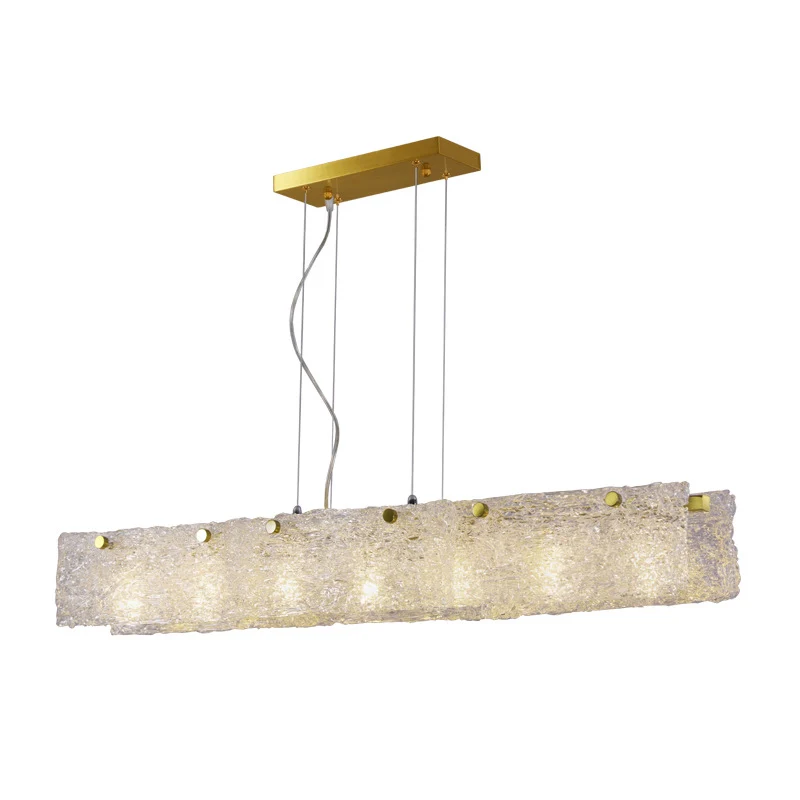 Langwerpige rechthoekige dinette druppelhanger Transparant craqueléglas 9-lichts moderne eilandlamp goud Clearhalo