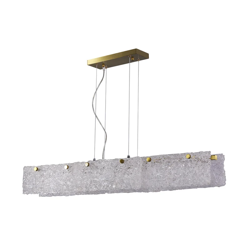 Langwerpige rechthoekige dinette druppelhanger Transparant craqueléglas 9-lichts moderne eilandlamp goud Clearhalo