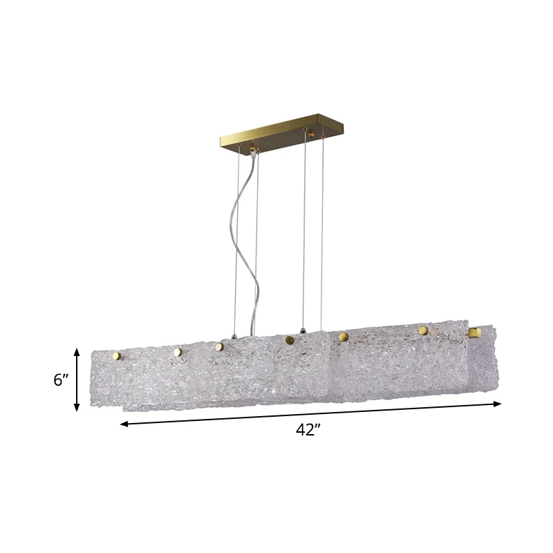 Langwerpige rechthoekige dinette druppelhanger Transparant craqueléglas 9-lichts moderne eilandlamp goud Clearhalo