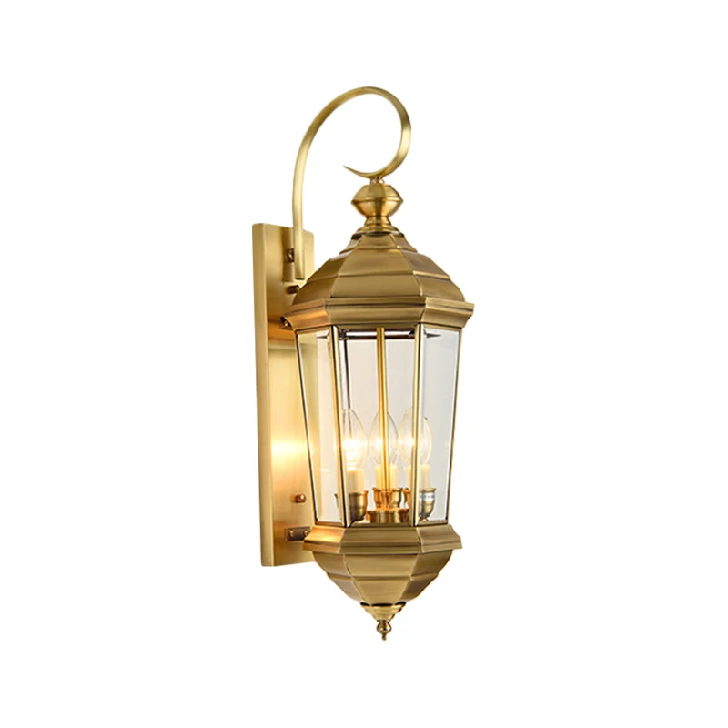 Lantaarn Buiten Wandkandelaar Licht Traditioneel Metaal 1 Lamp Gouden Wandverlichtingsarmatuur Clearhalo
