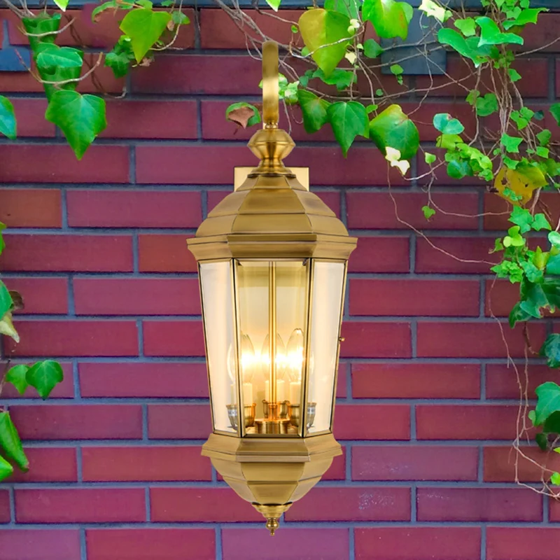 Lantaarn Buiten Wandkandelaar Licht Traditioneel Metaal 1 Lamp Gouden Wandverlichtingsarmatuur Clearhalo