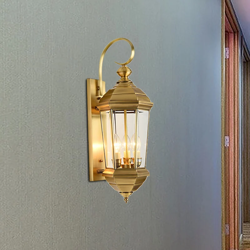 Lantaarn Buiten Wandkandelaar Licht Traditioneel Metaal 1 Lamp Gouden Wandverlichtingsarmatuur Clearhalo
