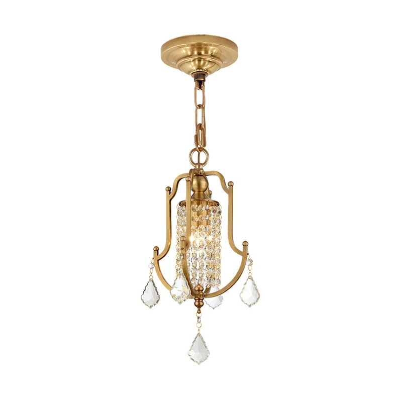 Lantaarn Frame Plafondhanger Vintage Metaal 1-lichts Messing Hanglampenset met Kristallen Accent Clearhalo