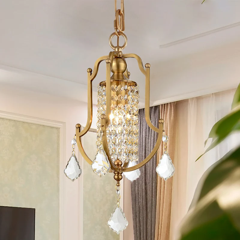 Lantaarn Frame Plafondhanger Vintage Metaal 1-lichts Messing Hanglampenset met Kristallen Accent Clearhalo