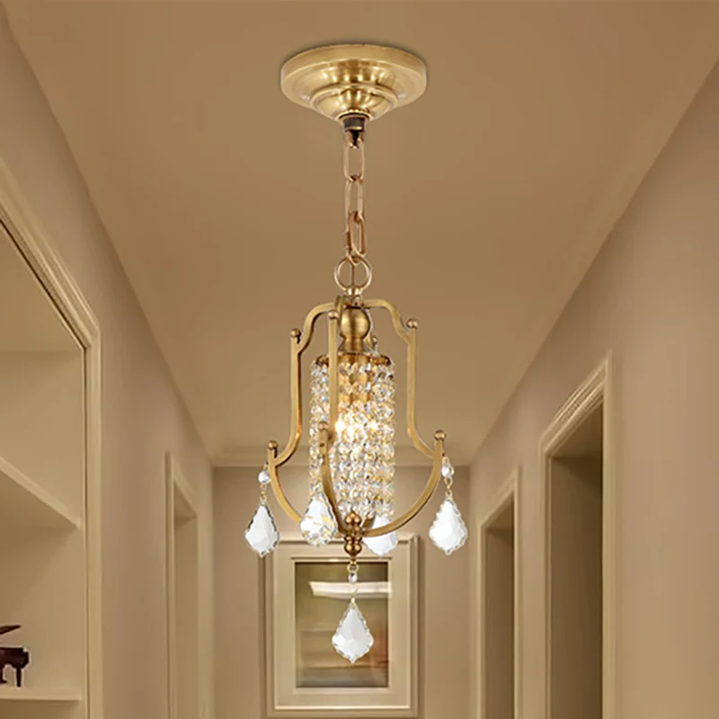 Lantaarn Frame Plafondhanger Vintage Metaal 1-lichts Messing Hanglampenset met Kristallen Accent Clearhalo