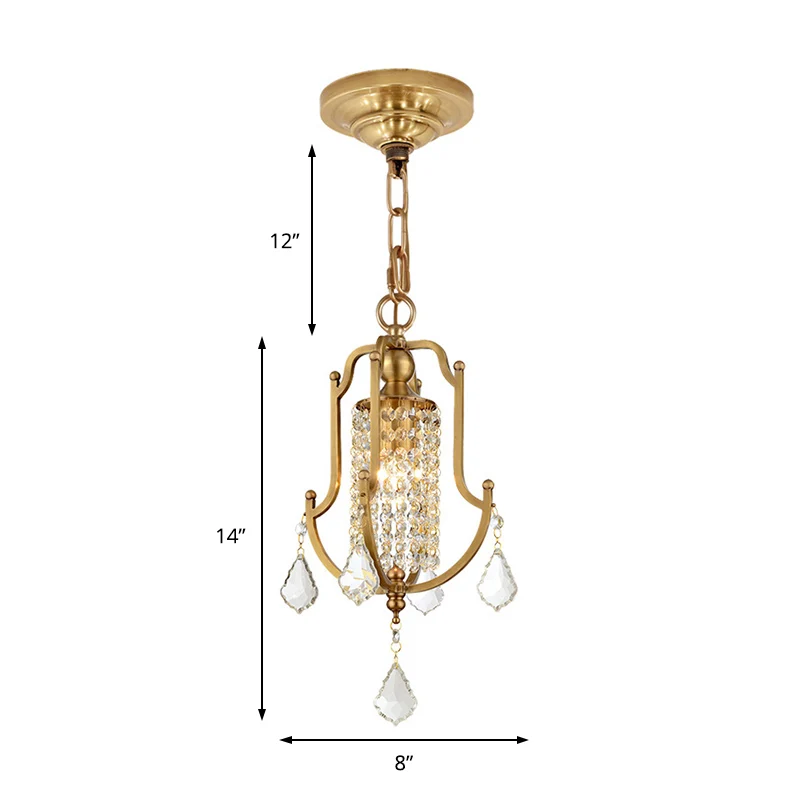 Lantaarn Frame Plafondhanger Vintage Metaal 1-lichts Messing Hanglampenset met Kristallen Accent Clearhalo