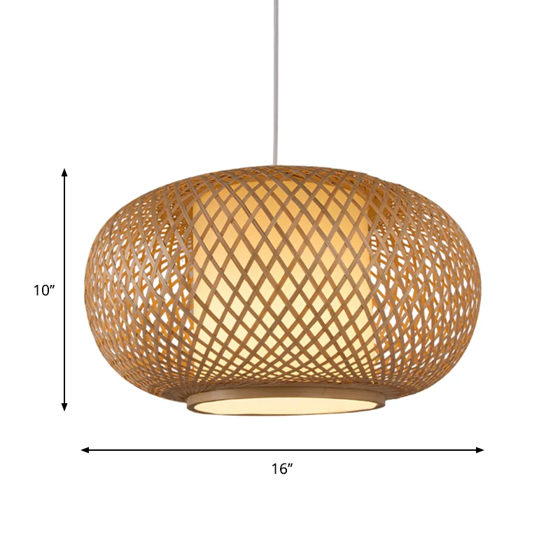 Lantaarn Hanglamp Traditie Bamboe 1 Lamp 16"/19,5" Brede Houten Hanglampenset Clearhalo