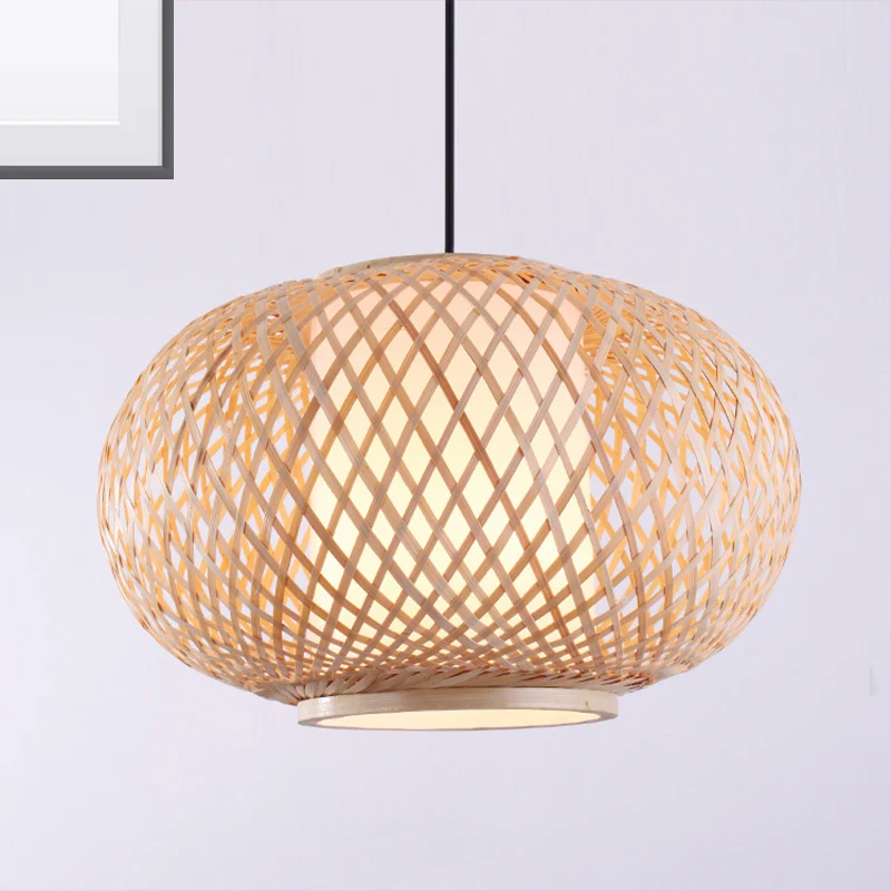 Lantaarn Hanglamp Traditie Bamboe 1 Lamp 16"/19,5" Brede Houten Hanglampenset Clearhalo