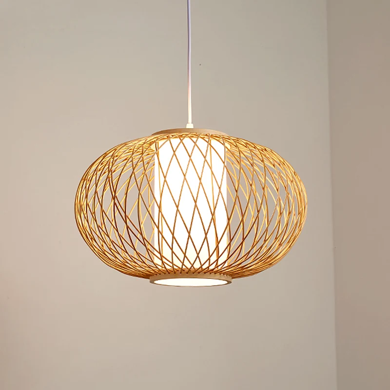 Lantaarn Hanglamp Traditie Bamboe 1 Lamp 16"/19,5" Brede Houten Hanglampenset Clearhalo