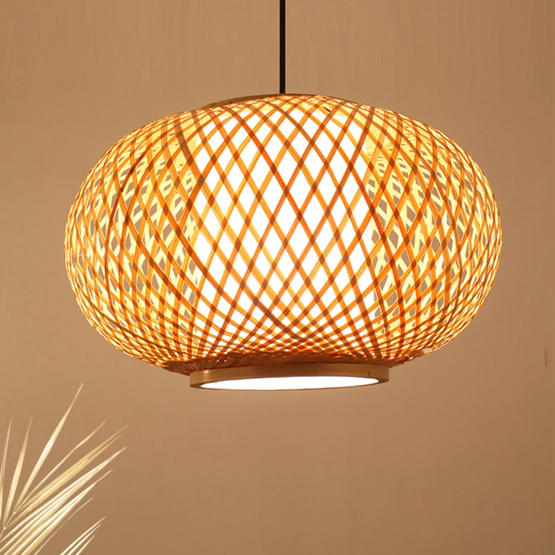 Lantaarn Hanglamp Traditie Bamboe 1 Lamp 16"/19,5" Brede Houten Hanglampenset Clearhalo
