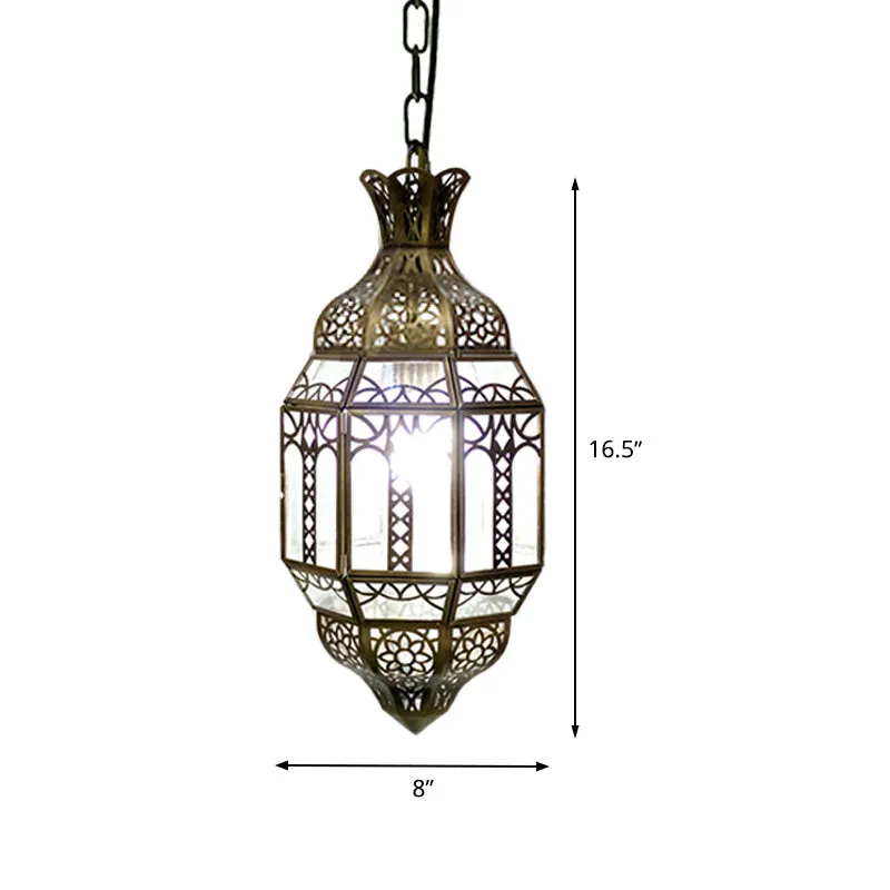 Lantaarn metalen hanglampset antiek 1-kops woonkamer hangende plafondlamp messing Clearhalo