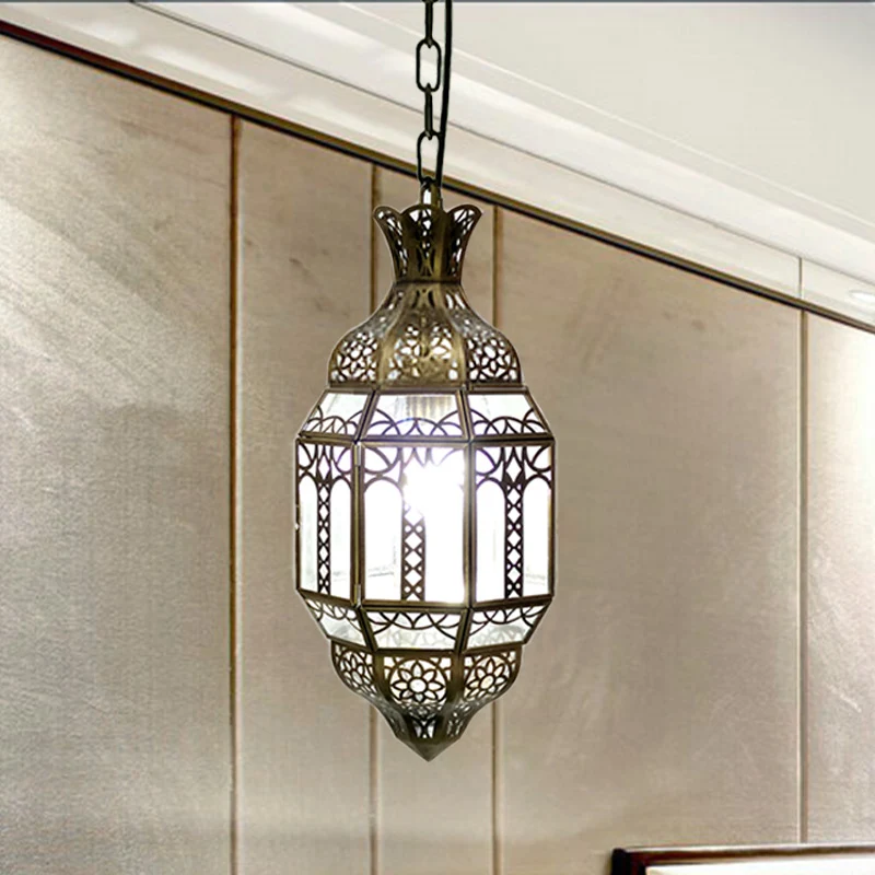 Lantaarn metalen hanglampset antiek 1-kops woonkamer hangende plafondlamp messing Clearhalo
