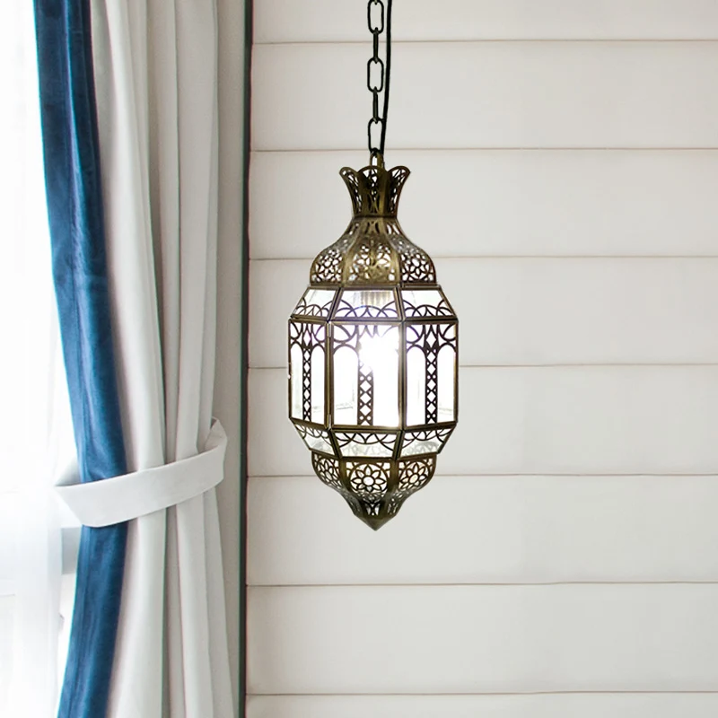 Lantaarn metalen hanglampset antiek 1-kops woonkamer hangende plafondlamp messing Clearhalo