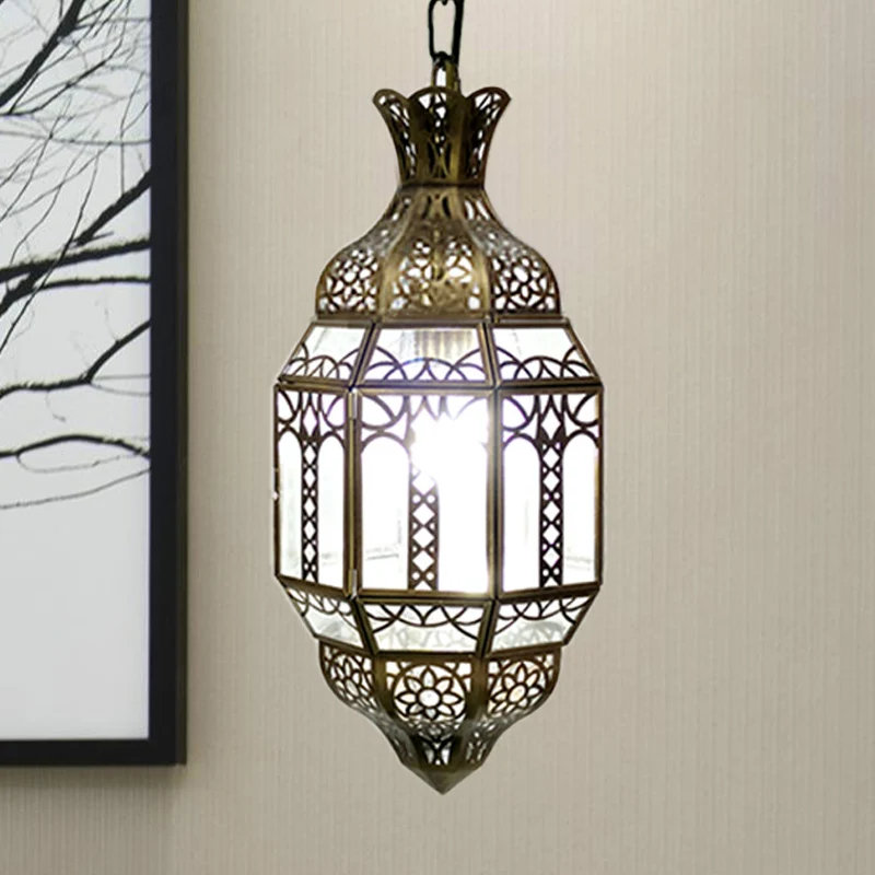 Lantaarn metalen hanglampset antiek 1-kops woonkamer hangende plafondlamp messing Clearhalo