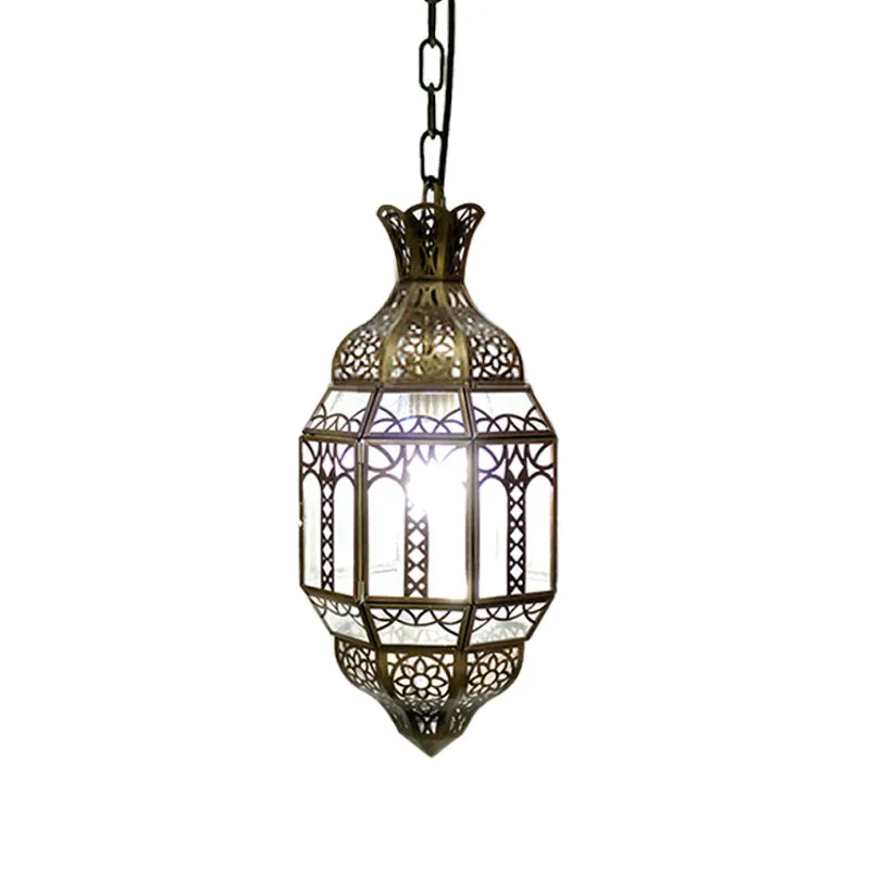 Lantaarn metalen hanglampset antiek 1-kops woonkamer hangende plafondlamp messing Clearhalo