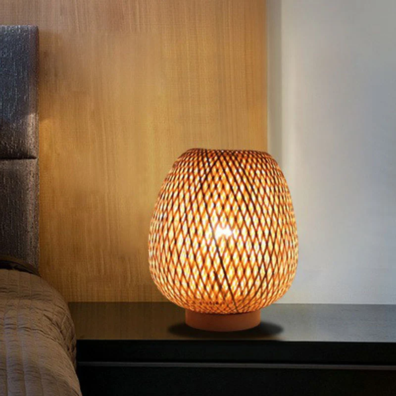 Lantaarn nachtkastje lamp eigentijds handgeweven bamboe restaurant tafellamp met één lamp hout Clearhalo