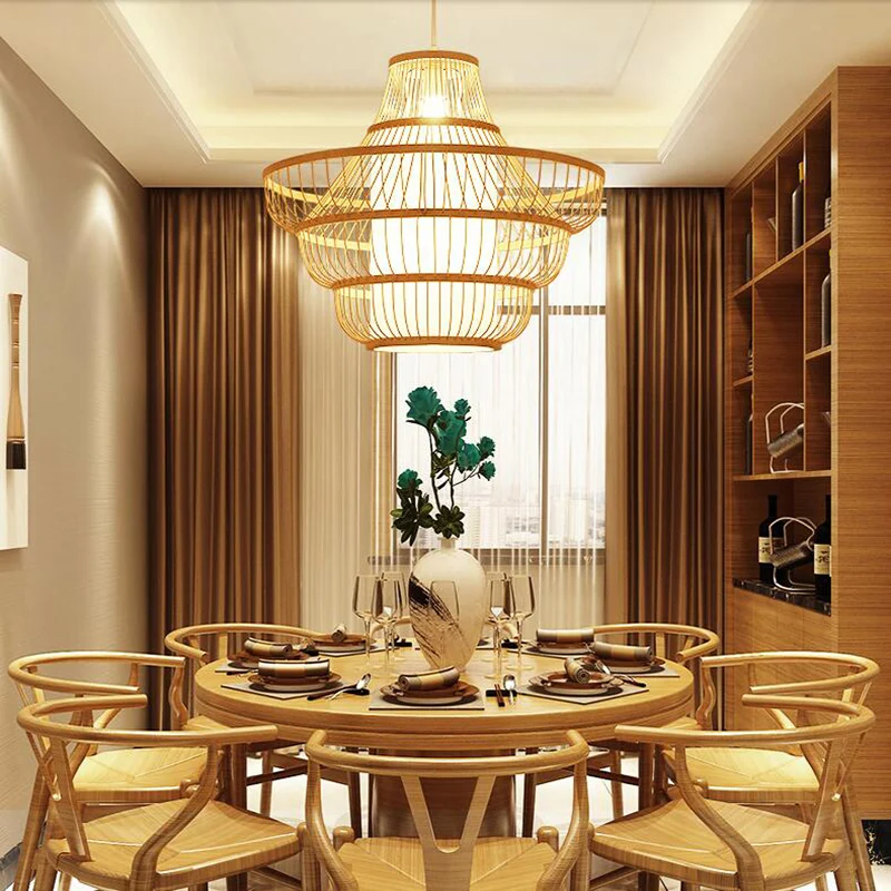 Lantaarn Schaduwrijk Restaurant Plafondlamp Bamboe Enkele Moderne Hangende Hanglamp Hout Clearhalo