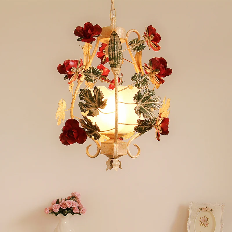 Lantaarn Slaapkamer Hanglamp Koreaanse Bloem Frosted Wit Glas 1-Licht Beige Downverlichting Hanglamp Clearhalo
