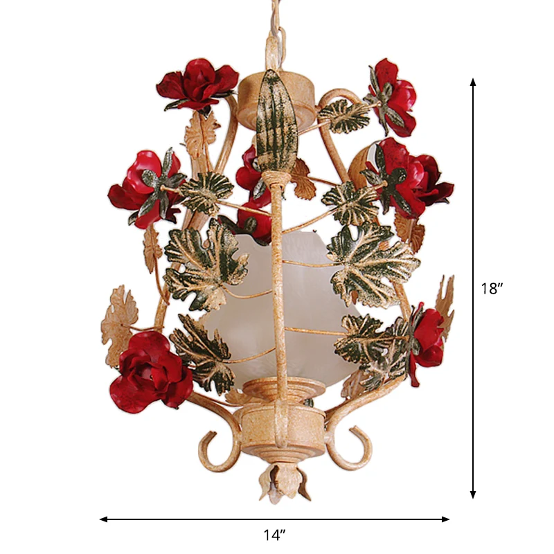 Lantaarn Slaapkamer Hanglamp Koreaanse Bloem Frosted Wit Glas 1-Licht Beige Downverlichting Hanglamp Clearhalo