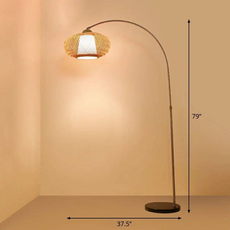 Lantaarn Tea Room Staande Licht Bamboe 1 Lamp Minimalistische Vloerverlichting met Hengelarm Hout Clearhalo