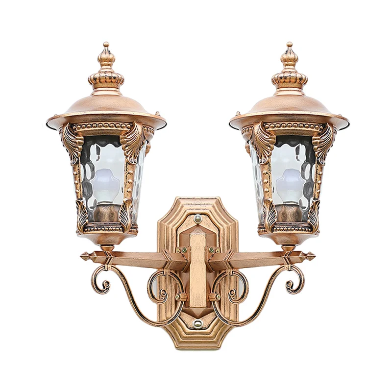 Lantaarnvormige, helder kuiltje glazen wandverlichting Cottage-stijl 2-hoofds binnenmuur hanglamp brons Clearhalo