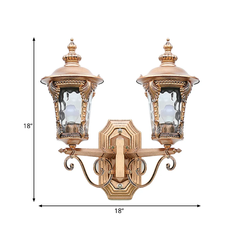 Lantaarnvormige, helder kuiltje glazen wandverlichting Cottage-stijl 2-hoofds binnenmuur hanglamp brons Clearhalo