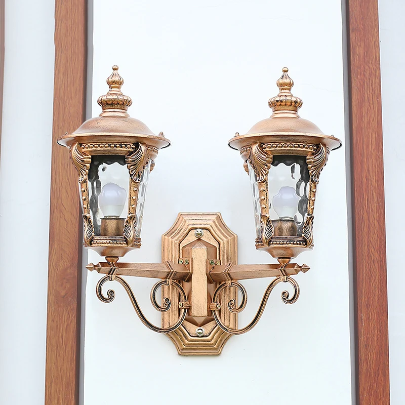 Lantaarnvormige, helder kuiltje glazen wandverlichting Cottage-stijl 2-hoofds binnenmuur hanglamp brons Clearhalo
