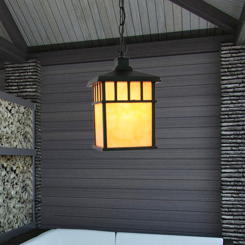 Lantern Corridor Drop Hanglamp Traditioneel matglas 1-lichts zwarte hanglamp Clearhalo