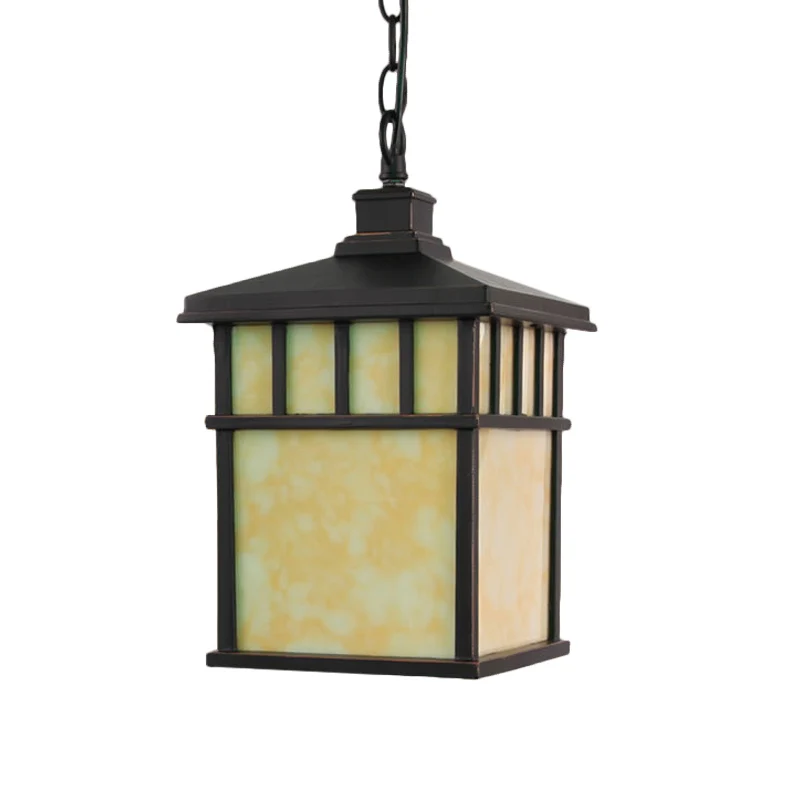 Lantern Corridor Drop Hanglamp Traditioneel matglas 1-lichts zwarte hanglamp Clearhalo