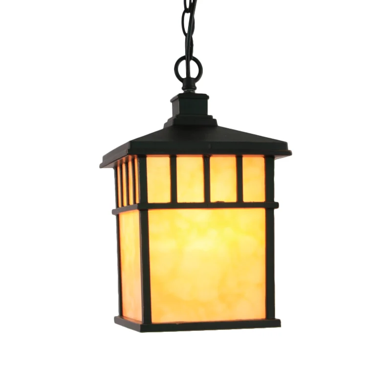 Lantern Corridor Drop Hanglamp Traditioneel matglas 1-lichts zwarte hanglamp Clearhalo