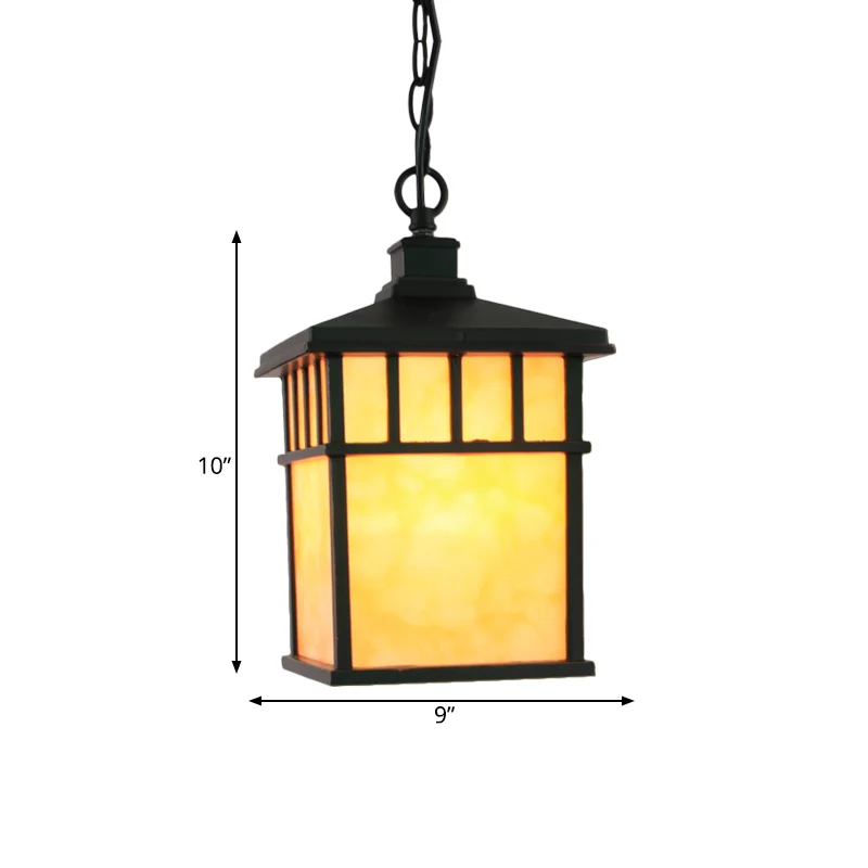 Lantern Corridor Drop Hanglamp Traditioneel matglas 1-lichts zwarte hanglamp Clearhalo