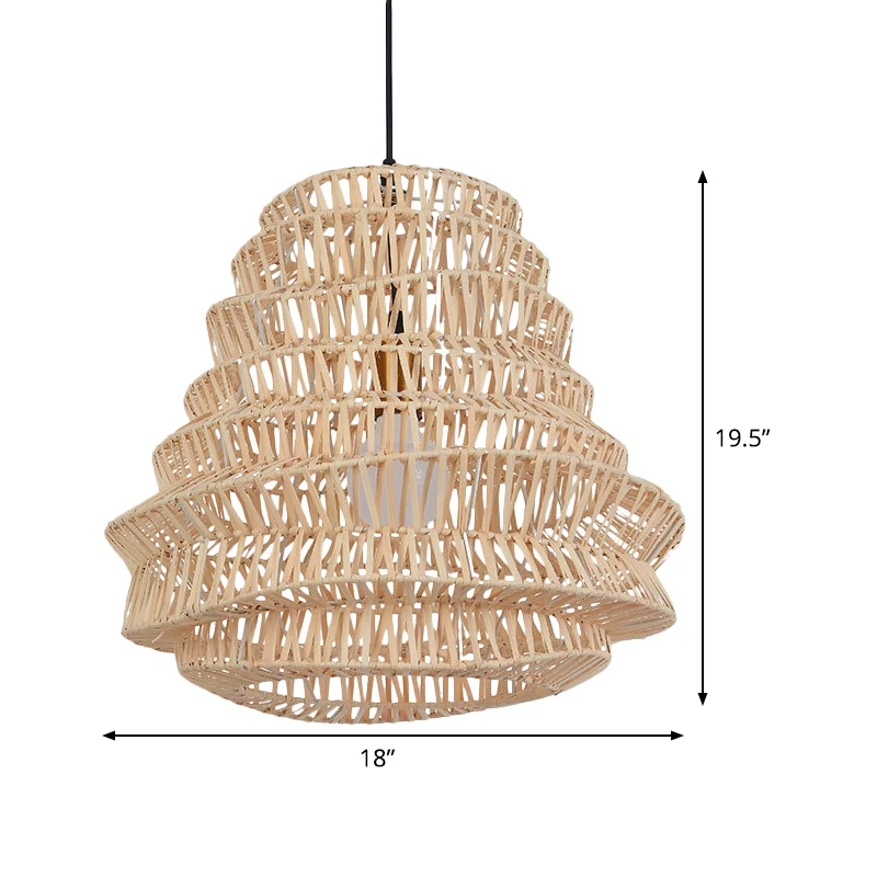 Lasergesneden hanglamp Chinese bamboe 1 kop beige hanglamp, 12"/18" breed Clearhalo